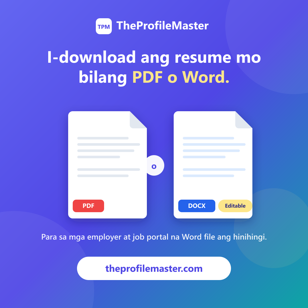 I-download ang Resume Mo Bilang PDF o Word